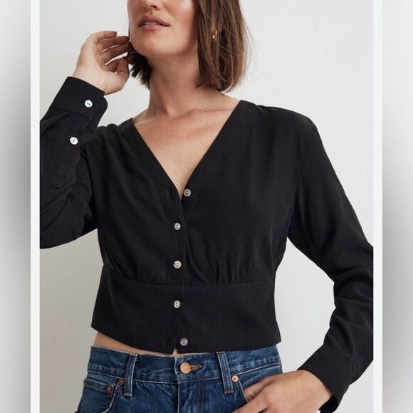 Madewell v-neck button front shirt black - Picture 1 of 6
